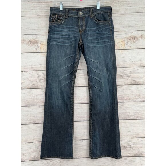 Kut from the Kloth So Low Feathered Bootcut Jeans Women's‎ 10 Blue Medium Wash - Picture 1 of 15